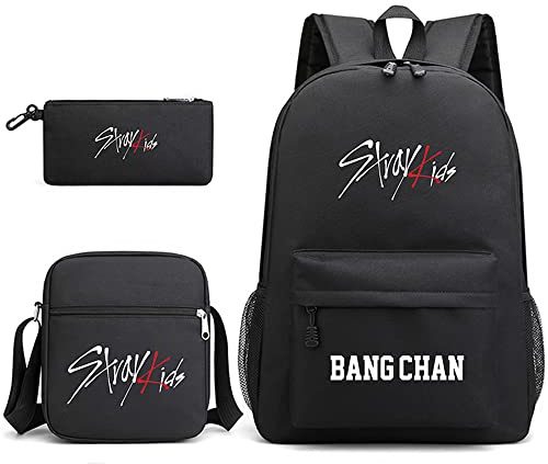 NCTCITY Mochila + Bolso Cruzado + Estuche de Lápices Escuela Mochila para Computadora Portátil Viaje, Bandoleras Cruzada y Caja del Lápiz Bolso de Mano, Bang Chan
