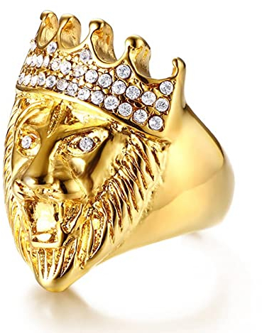 Banemi Männer Ring Herren, Wedding Rings Edelstahl ORO Cabeza de León Hypoallergen Partnerringe Valentinstagsgeschenk Größe 60 (19.1)