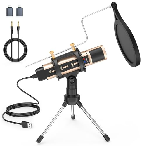 ZealSound USB Microphone for iPhone, iPad, Android, PC & Laptop, Condenser Podcast Mic with Noise Reduction, Mute, Headphone Monitoring & Echo Control for ASMR, Podcast, Streaming, Gaming