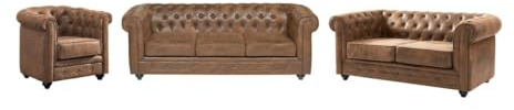 Vente-unique-Couchgarnitur 3+2+1 - Microfaser - Vintage-Look - Chesterfield