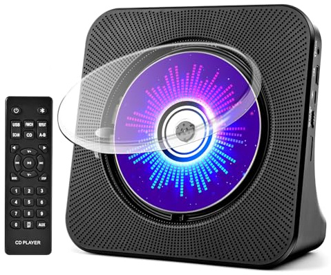 Desktop CD Player with Speakers, CD Players for Home, Portable CD Player with Bluetooth Hi-Fi Stereo Sound,Remote Control,Supports CD/Bluetooth/FM Radio/U Disk/AUX/Timer/Repeat,Black
