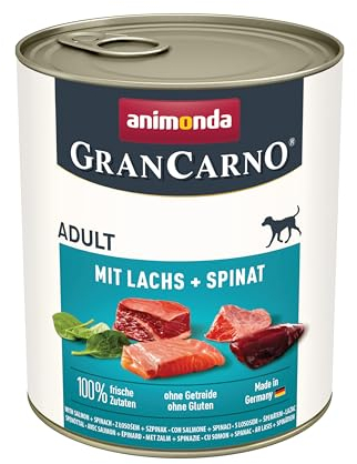 animonda GranCarno Hunde Nassfutter mit Lachs + Spinat (6 x 800 g), getreidefreies Hundenassfutter ohne Zucker, für ausgewachsene Hunde, mit frischen fleischigen Zutaten