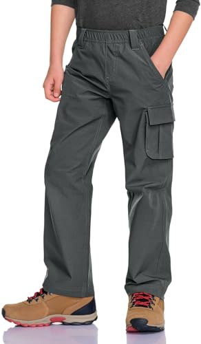 CQR Kids Boy’s Hiking Cargo Pants, Water Resistant UPF 50+ Quick Dry Youth Casual Outdoor Climbing Camping Trousers, Shenah Trail Carbon Grey, Large