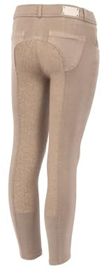 HORZE Kinder Reithose Suki, Reithose Mädchen mit Gürtelschlaufen, Vollbesatz, Handytasche, beige, 134-140