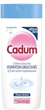Cadum Crème Douche Hydratation Longue Durée Peaux Délicates 450ml | Huile amandes douces bio, 1/3 lotion hydratante, Nettoie et hydrate, Peau ressourcée souple, Gamme Cadum