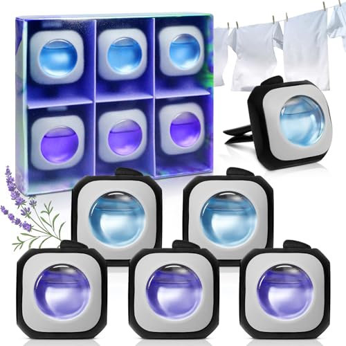 SCENTORINI Ambientador Coche, Perfume para Coche con Clip, Fragancia Lino y Lavanda, Ambientador de Coche, Elimina los Olores del Perfume Durante 30 Días en Total 6 Unids