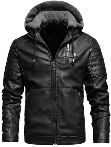 Oanviso Veste en Cuir Homme à Capuche Blouson de Moto | Outwear, Manteaux, Cuir PU, avec Fermeture éclair, Chaud, Slim Fit, Casual, Parka, Automne, Hiver