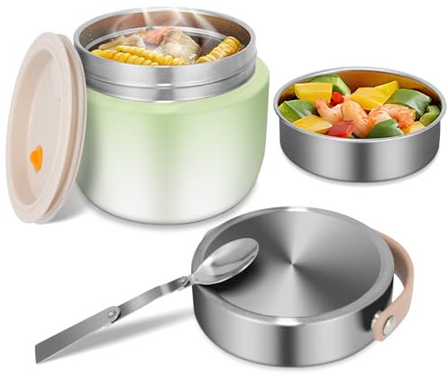 XUANHONG-TECH Thermobehälter für Essen 1200ml – Auslaufsichere Edelstahl Thermoschüssel mit Deckel & Löffel, Thermo Lunchbox für Suppe, Babybrei & Porridge, Warmhaltebehälter für Unterwegs (Grün)