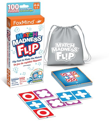 Foxmind Spiele: Match Madness Flip – Puzzlespiel in Reisegröße, entwickelt Problemlösung, Logik, Feinmotorik, Kinder ab 7 Jahren, 1–2 Spieler