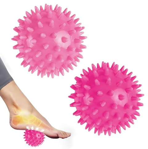 Balle de Massage Set, 2 Pièces Boule Hérisson, Boule Myofasicale, Pour Massage du Dos, Des Jambes, Des Pieds et Des Mains Muscle Relax, Rose+Rouge