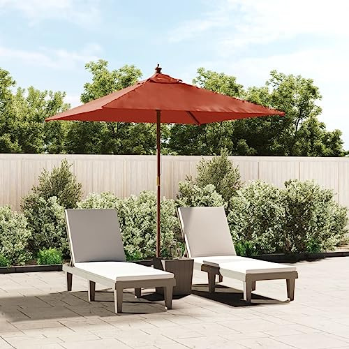 Sombrilla de Jardín con Mástil de Madera, Tela de Poliéster UV, Ventilación Superior, Sombrilla Terraza Exterior, Parasol Jardín, para Playas y Terrazas, Color Terracota, 198x198x231 cm