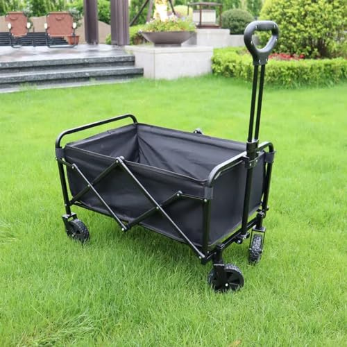 Festival Trolley on Wheels, Folding Wagon Heavy Duty Large Capacity Garden Trolley Cart Utility with Adjustable Handle for Beach Gardening Outdoor Camping Shopping Fishing, Black