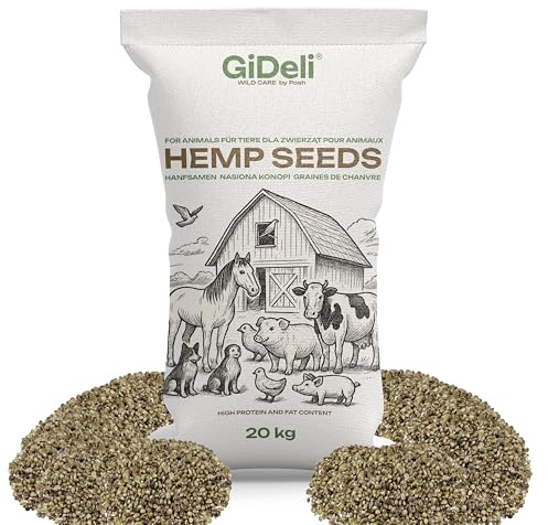 GiDeli Graines de chanvre 20 kg non pelées – Nourriture pour oiseaux riches en protéines – Aliment riche en énergie – Pour oiseaux sauvages, chevaux, bovins, porcs, volailles