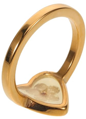 SAFIGLE Anello Cuore Fiori Pressati Vero Anello in Acciaio Inox Placcato Oro 18K Gioiello Floreale Fatto a Mano per Donna Design Naturale Elegante e Comfort Quotidiano