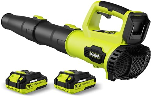 LEAPUL Leaf Blower Cordless, 21V Electric Leaf Blower with 2×2.0Ah Batteries & 1 Fast Charger, Lightweight Battery Powered Blower for Lawn Care, Patio Cleaning