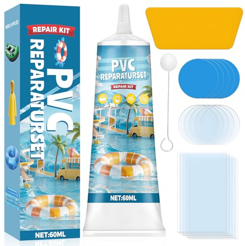 Allony Parches Colchon Hinchable, Pegamento PVC, Kit Reparación Piscina, Parche Piscina para Kayaks Inflables, Anillos de Natación, Tiendas Campaña, 60ML