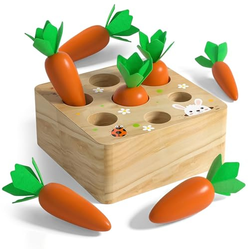 Juguete Montessori de Madera para Bebé,Juego de Clasificación de Zanahorias,Puzzle Sensorial Educativo,Juguete de Motricidad Fina y Estimulación Temprana,Regalo para Niños y Niñas 1 2 3 Años,8PCS