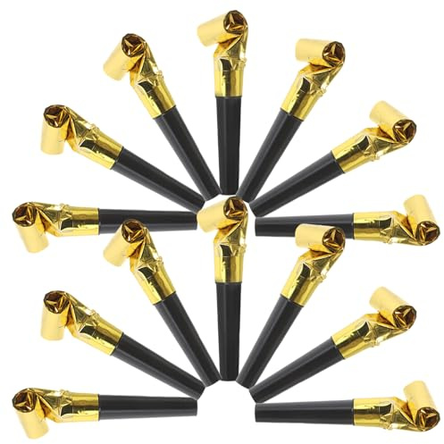 GARIOUANS 100 Silbatos para Fiestas de Cumpleaños, Sopladores de Ruido Divertidos en Negro y Dorado, Pack de 100 Piezas para Animar Eventos y Celebraciones Sonido Musical