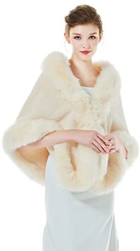 BEAUTELICATE Kunstpelz Schal Stola Bolero Damen Für Frauen Hochzeit Abend Braut Brautschal Brautstola (Champagner, Einheitsgröße)