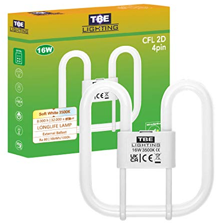 TBE Lighting 16w 2D 4-PIN CFL Energy Saving Lamps - DD Fluorescent Bulbs - 4-Pin GR10q Base Fittings - Long Life Lamp, Cool White