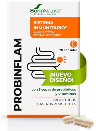 Soria Natural Probinflam - Con Probióticos, Vitaminas C, E, B3, B6, B2, B1 y Ácido Fólico – Ayuda a Proteger la Mucosa Intestinal - Apoya la Salud del Intestino - Caja con 20 Cápsulas de 450mg