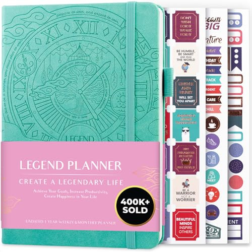 Legend Planner – Weekly & Monthly Life Planner to Hit Your Goals & Live Happier. Organizer Notebook & Productivity Journal. A5 (Aquamarine)
