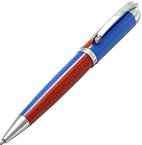 Xezo Stylo à bille Visionary en laiton et aluminium, pointe moyenne. Laqué à la main en couleur rouge et bleue. Numéroté en édition limitée de 500. Disposition de couleurs classique Art Déco