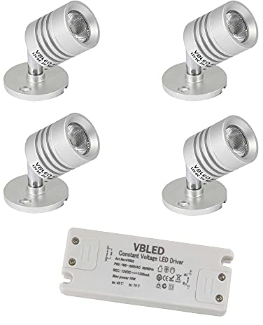 VBLED© 4er SET Mini LED Aufbaustrahler 12VDC 3W ESKINAR schwenkbare Deckenleuchte Deckenstrahler Deckenspot Warmweiß mit LED Trafo