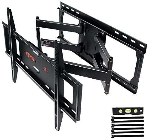 Support Mural TV pour Téléviseur Plat et Incurvé de 32 à 80 Pouces Jusqu'à 60kg, Support TV Mural Longue Portée 635mm, Support TV Coulissant à Double Bras pour le Centrage de la TV, Max VESA 600x400mm