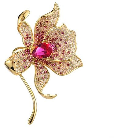 Broche de flores de lirio de diamantes de imitación para mujeres y niñas, broche de solapa de cristal rojo, accesorios de vestir delicados y elegantes, ramillete para sombrero, bolsa, traje, corbata,
