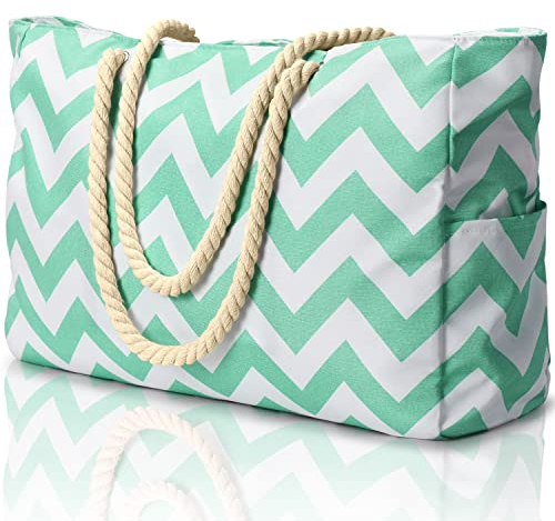 Strandtasche, Badetasche Wasserdicht Strandtasche Groß mit Reißverschluss Schwimmbad Tasche, Grosse Strandtasche XXL Familie Einkaufstasche Faltbar Umhängetasche Tragetasche Shopping Bag Reisetasche