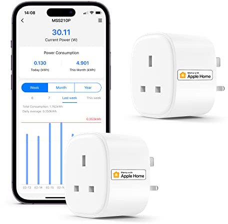 Smart Plug Works with Apple HomeKit Siri, Alexa, Google Home Refoss WiFi Smart Socket with Energy Monitoring Wireless Remote Control Timer Plug No Hub Required 13A,2 Packs