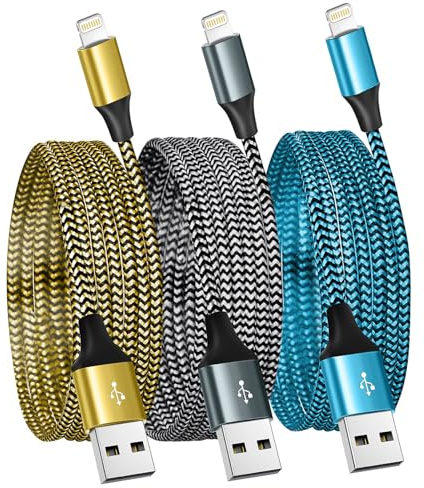 Yavud For iPhone charger cable 3Pack 6FT/1.8M Lightning Cable Nylon Braided MFi Certified USB Long Phone Charging Lead Compatible with iPhone 14 pro max 14 pro 13 12 11 XS X XR 8 7 6 plus