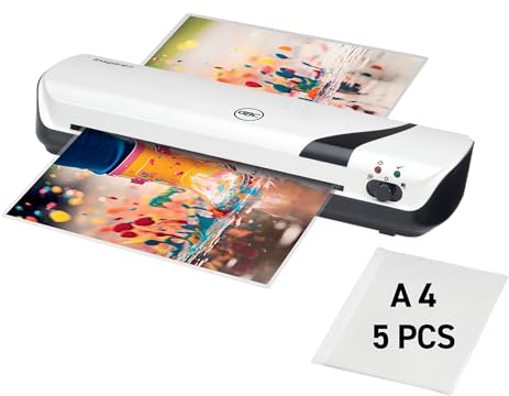 GBC Inspire+ A4-Laminiergerät, inkl. Starter-Set mit 5 Laminierhüllen (2 x 75 Mikron), Für 75 bis 125 mic Laminierfolien bis Format A4, Heiß- und Kaltlaminierung, Weiß (4410031)