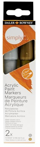 Daler-Rowney Simply Acrylic Marker Pen Set, 2 x Pens, Gold & Silver, Multi-Surface, Water-Based, 2-3mm Tip, For Entry-Level Artists & Hobbyists