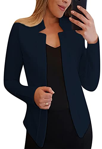 YMING Blazer Vintage da Donna per Abiti con Risvolto Invernale Blazer da Lavoro Elegante in Tinta Unita Blu Marino M