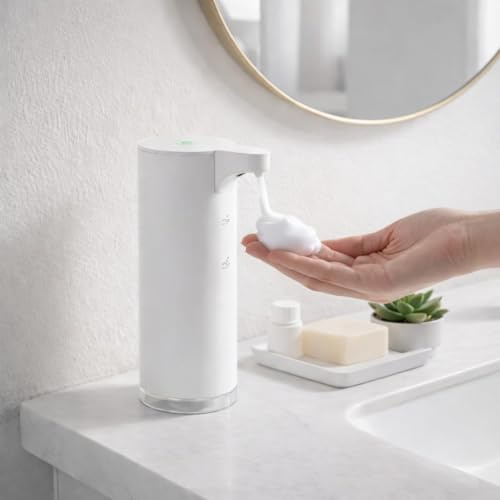 Dispenser di sapone automatico in acciaio inox, erogatore di sapone in schiuma, elettrico: LAOPAO Soap Dispenser Set IPX5, impermeabile, ricarica USB-C con sensore, sensore di movimento a infrarossi
