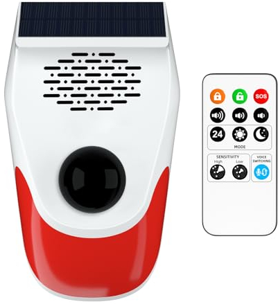 Bewegungsmelder Alarm,CEIEVER Bewegungssensor mit Fernbedienung Anti-Diebstahl Alarmanlage mit 3 Arbeitsmodi Sonnenenergie Bewegungsmelder Aussen für Haus, Wohnmobil, Wohnung,Auto,Garage,Büro