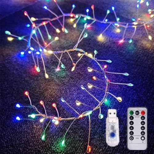 Copper Wire Firecracker Light String, Led Cluster Fairy Lights with Remote Control, Holiday Decoration Copper Wire Atmosphere Lights, for Bedroom, DIY, Party, Christmas Tree, Garden (Colour,3M)