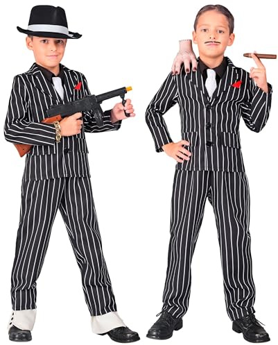 W WIDMANN MILANO Party Fashion - Costume enfant gangster, costume à rayures, criminel, patron de la mafia, costumes de carnaval