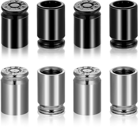 8 Pcs Bullet Valve Stem Caps Aluminum Alloy Tire Valve Stem Caps Dustproof Tire Air Stem Covers for Cars Motorcycle SUV Trucks Bike (Black ＆ Titanium Color)