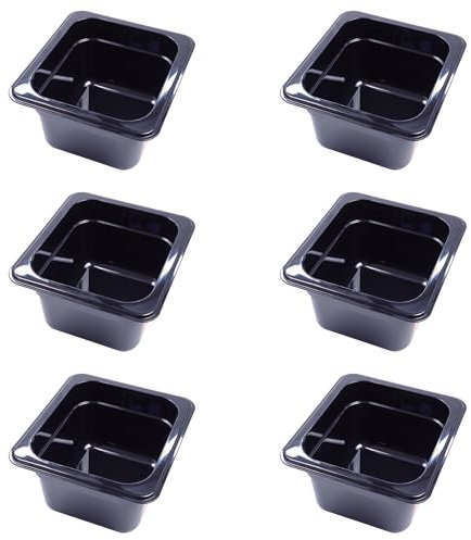 AcMax 6 contenitori GN 1/6 per gas GN, 1,6 litri, profondità 100 mm, in plastica, colore nero