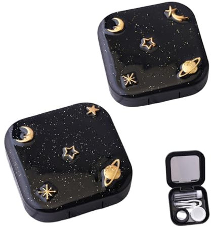 wangyun 2 Pcs Contact Lens Cases, Contact Lens Holder with Mirror, Portable Eye Contacts Mini Case Container Set Portable Contact Lens Soaking Case with L and R Caps for Home Travel