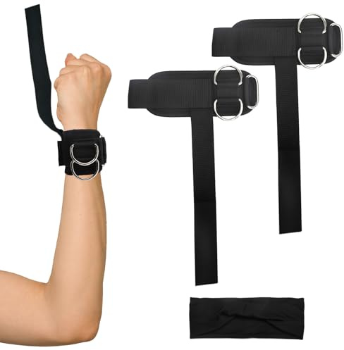 DAWRIS 2 st tyngdlyftningsarmband med D-ringar fitnessband för träning och styrketräning med sportpannband, kabelmaskin, bodybuilding bälten