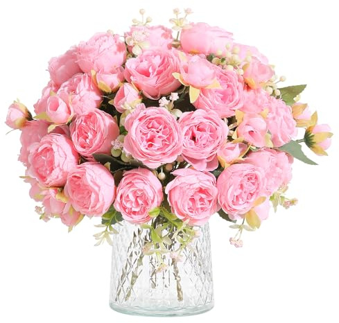 Hobyhoon Bunches Peony Artificial Flowers for Decoration Faux Roses Fake Bouquet Real Touch Silk Flores Artificiales for Vase Wedding Home Décor (Light Pink 2pcs)