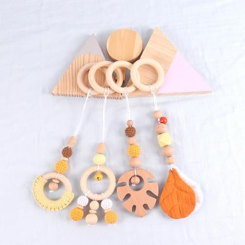 Xiyocadt 4 Stück Baby Spielbogen Anhänger, Holz Spielbogen für Hängende Spielzeug für Neugeborenen Baby Shower Geschenk (28cm,Gelb)