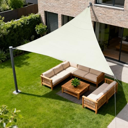 HENG FENG Vela Ombreggiante Triangolare 3x3x3m, Tenda da Sole Esterno Impermeabile in Tessuto Oxford con Protezione UV 95%, per Giardino Terrazza Piscina, Beige