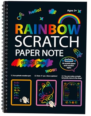 Opilroyn Libro di Arte graffio per Bambini – 6,3 x 9 Pollici colorato Magico Libro da colorare in Carta, Compleanno, Set di Arte e bricolage Semplice e Divertente per Bambini 3 Anni in su