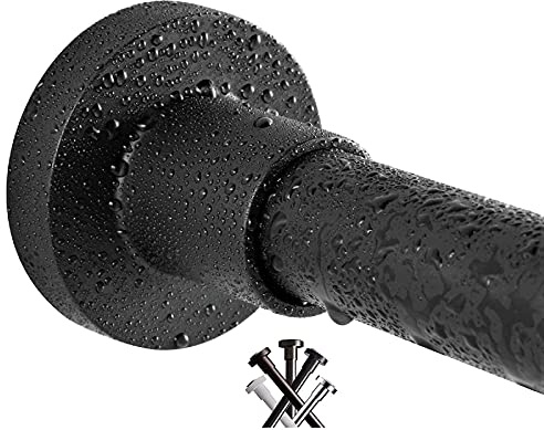 BRIOFOX Shower Curtain Rod 43-73 Inches Matte Black, Rustproof and Non-Fall Down Spring Tension Rod for Window or Bathroom, Stainless Steel