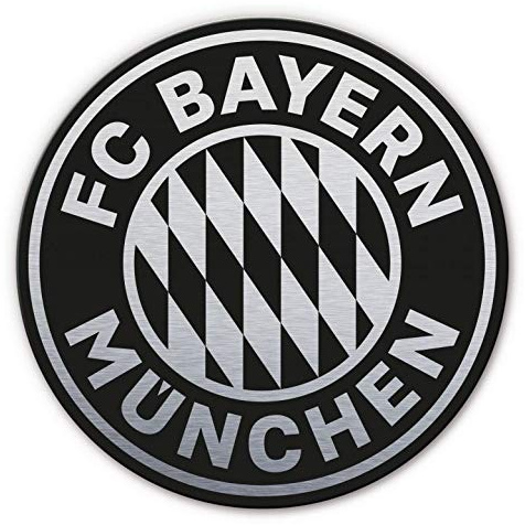 K&L Wall Art silber schwarz Metallschild FC Bayern München Logo Silbereffekt Wandbild Bundesliga Fußball Vereinswappen Sportverein Ø 35cm